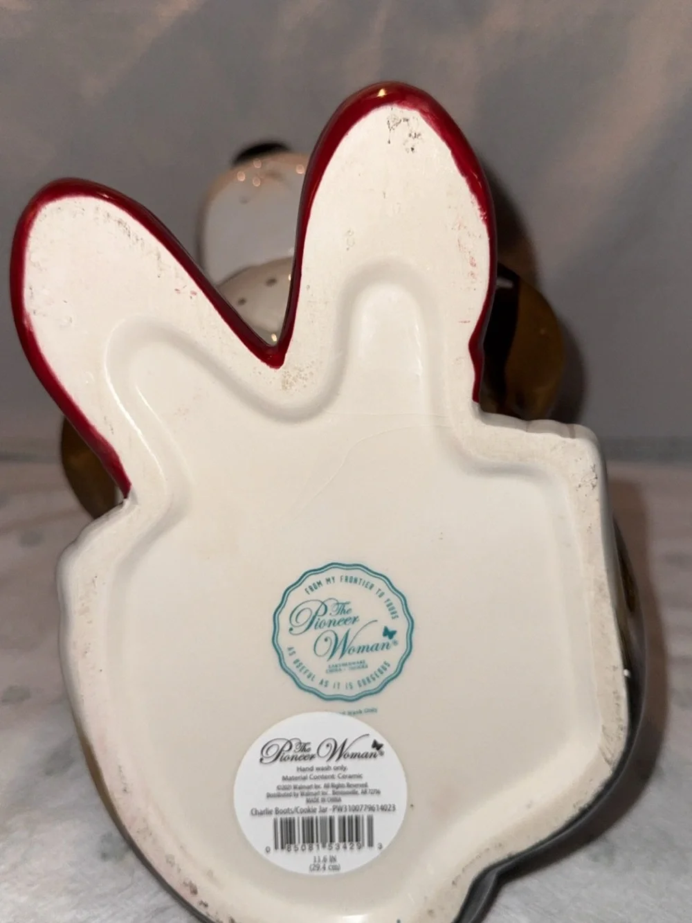 The Pioneer Woman Brown & White Dog Cookie Jar with Red Boots